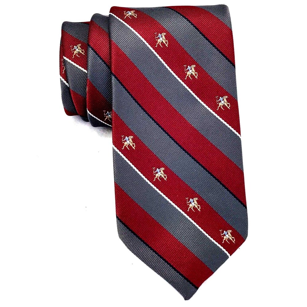 Austin Manor Vintage Tie Polo Horse Repp Stripe Red Gray 3" Preppy Y2K
